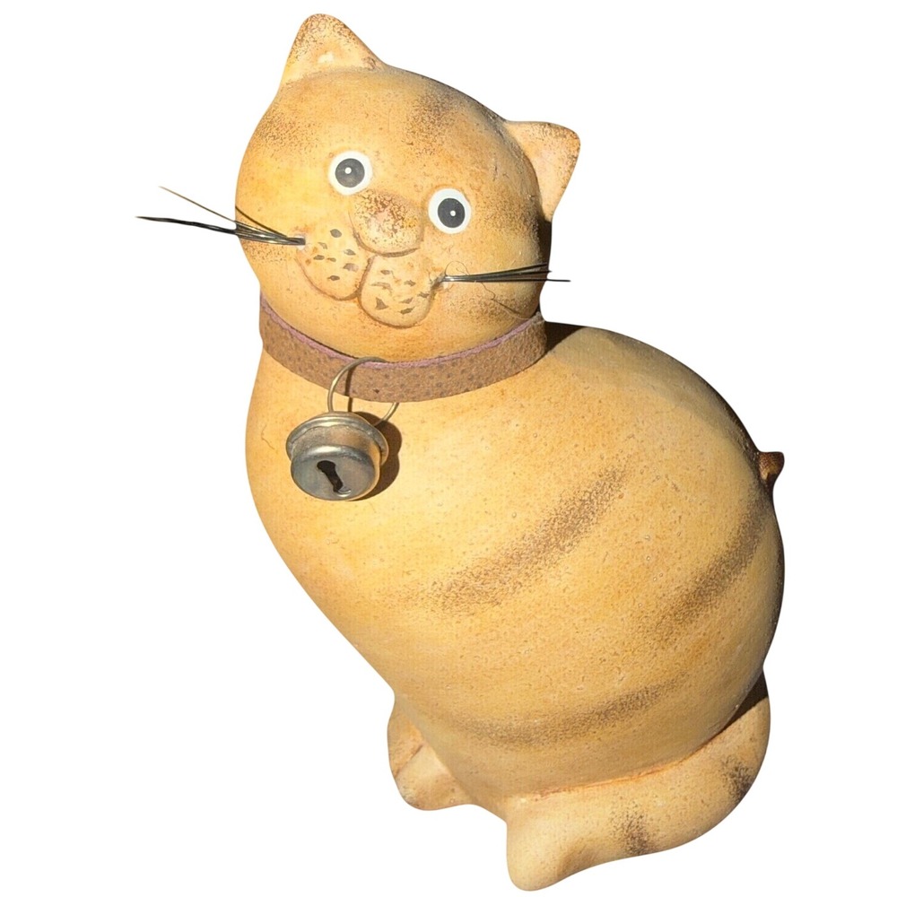 Ginger Cat Figurine Home Decor Small Orange Rustic Bell Whisker